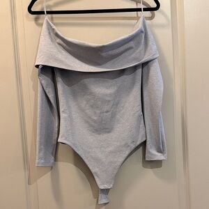 Aritzia Light Gray Off-Shoulder Bodysuit